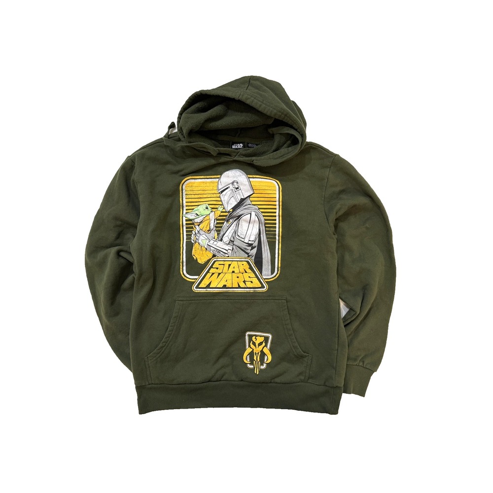 Star Wars Mandalorian Hoodie Mens Medium Green Graphic Grogu Baby‎ Yoda Pullover